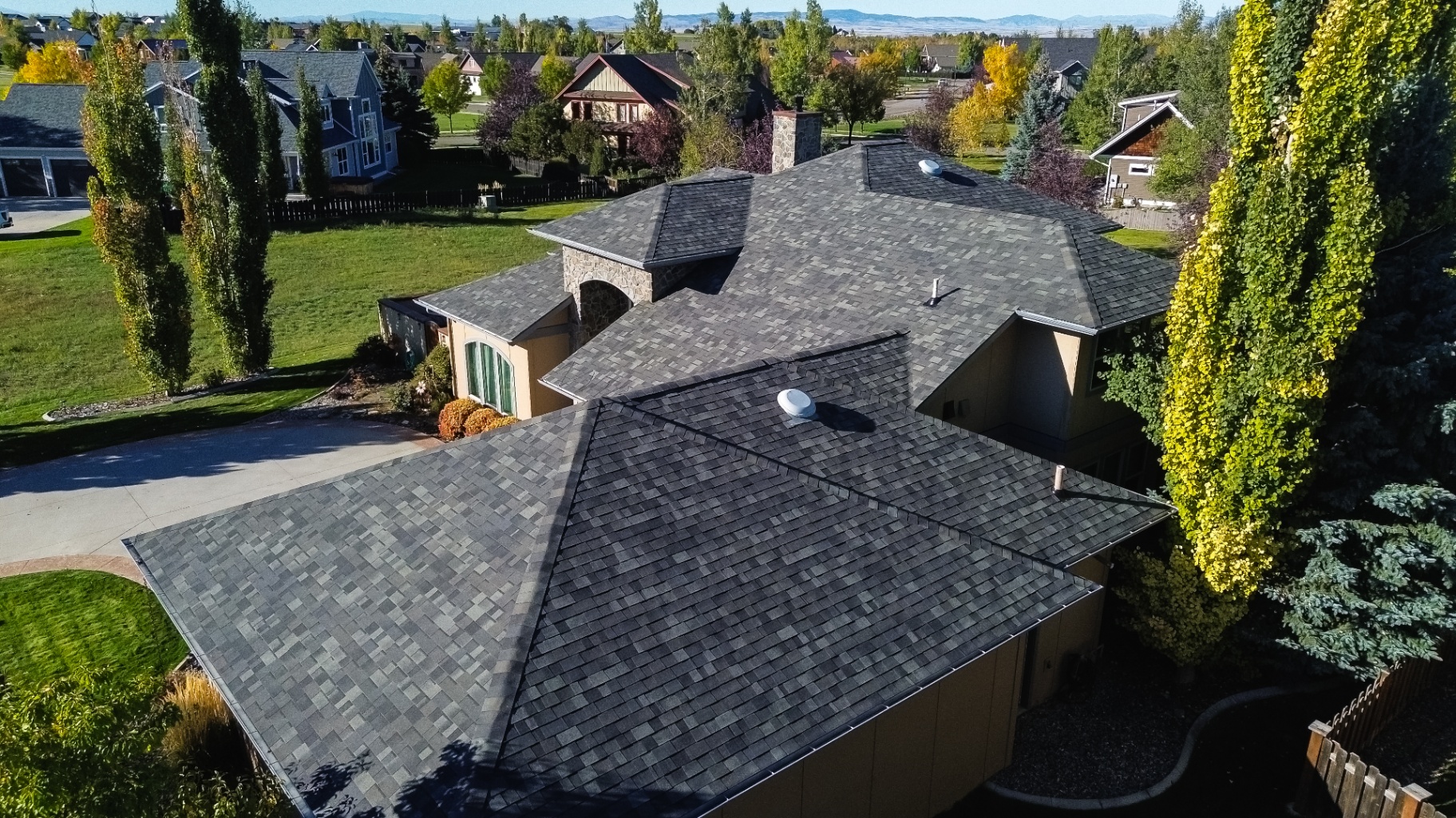 Bozeman asphalt shingle roof replacement — neighborhood view