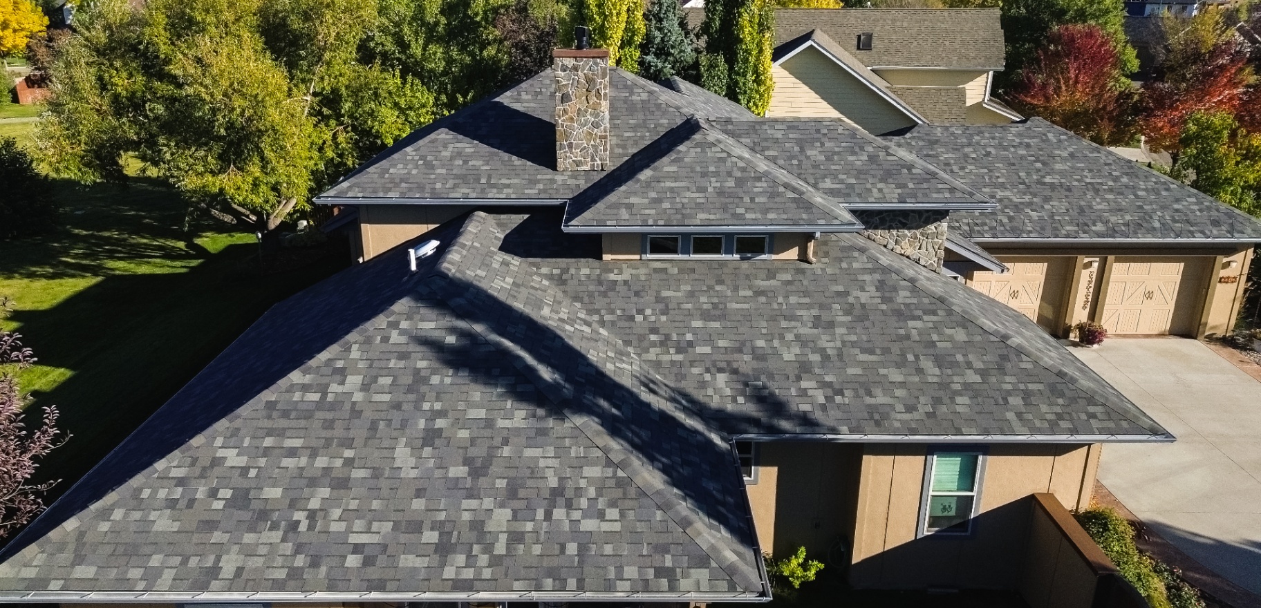 Close-up of hip lines, ridge and shingle blend