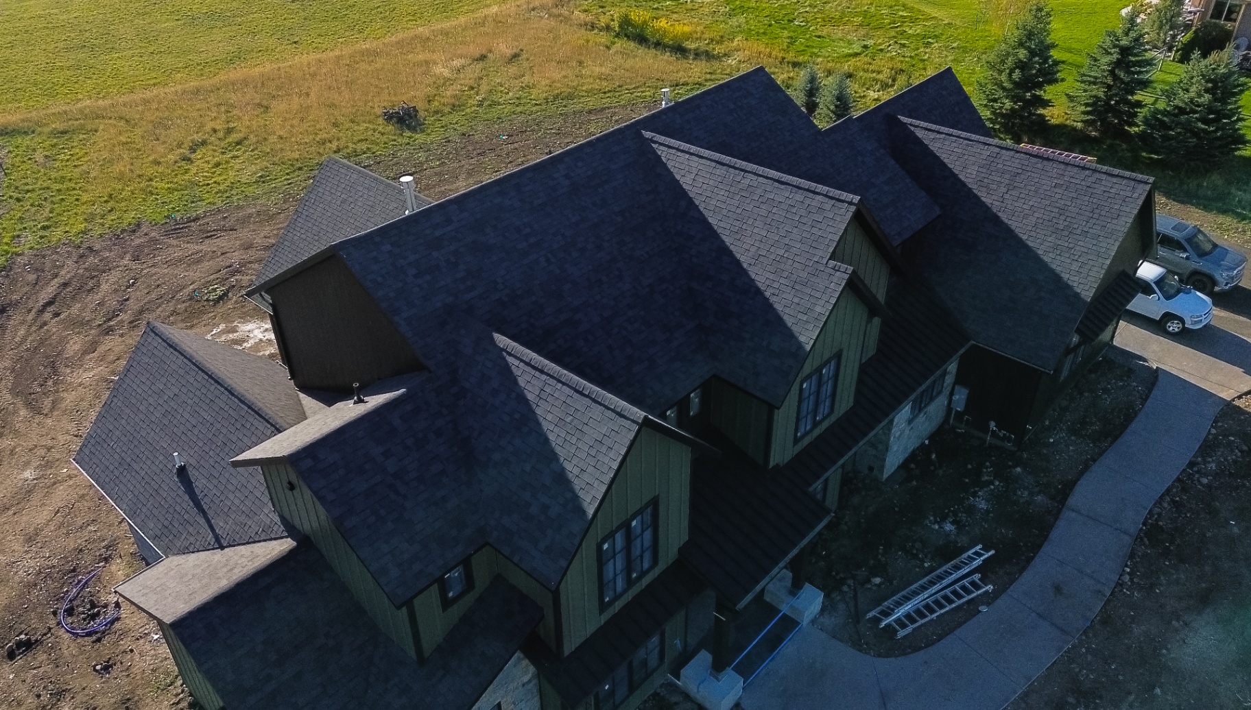 Complex multi-peak roof from above